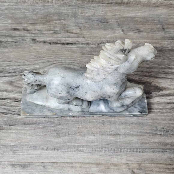 Horse Soapstone Figurine Chinese Hand Carved Steatite Gray Mid-Century Sculpture - Picture 5 of 9